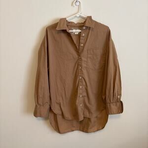 Maeve Anthropologie Tan Brown Button Up Shirt Large